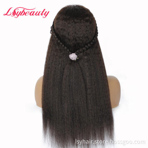 Lsy Mongolian Kinky Straight Wigs Lace Front Human Hair Cabelos HD Transparent Full Lace Kinky Straight Wig Units For Sale
